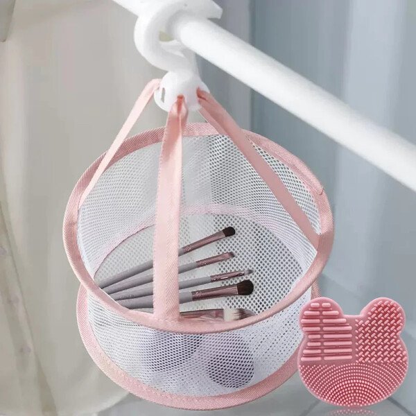 2 Pieces Combination Brush Pad + Hanging Drying Net for Powder Makeup Brush Sponge Drying Hanger - Imagen 2