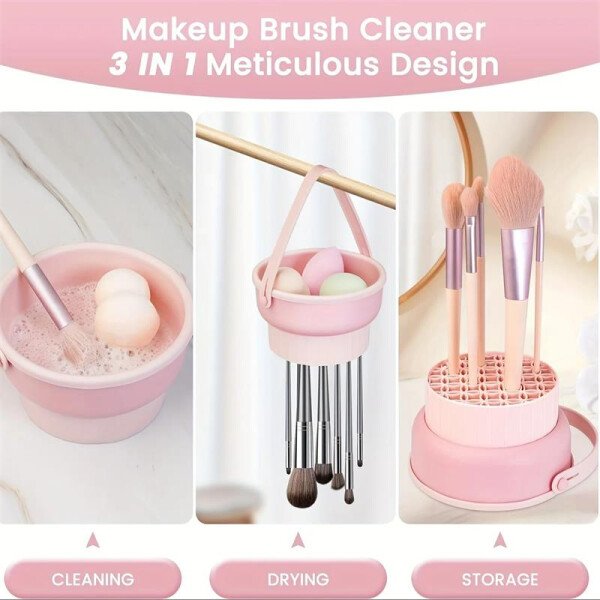 3-In-1 Silicone Makeup Brush Cleaner Mat with Drying Holder - Organizer for Brus Beauty Tool Organizer Kit