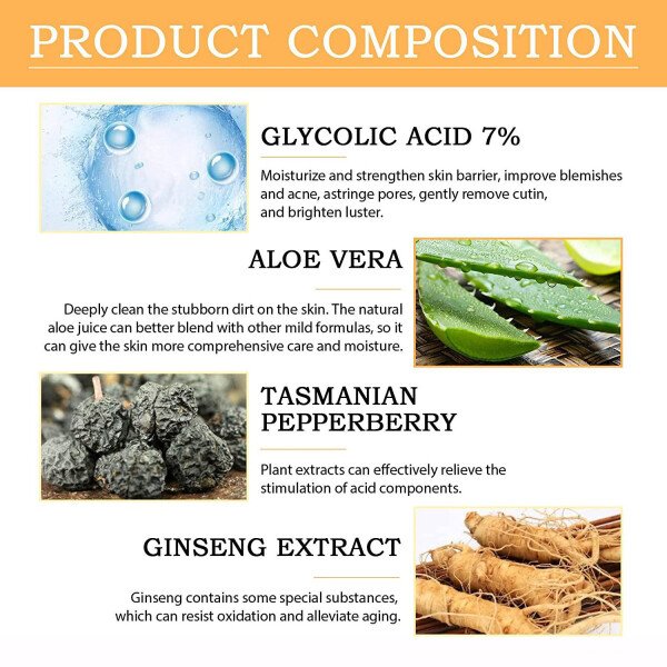 100ml Glycolic Acid 7% Toning Solution To Remove Acne and Moisturize Skin Rejuvenating Lotion - Imagen 3