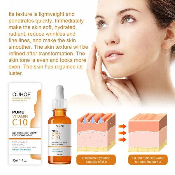 Vitamin C Wrinkle Remover Face Serum Lifting Firming Fade Fine Lines Anti-aging Essence Whitening Brighten Nourish Skin Care - Imagen 5