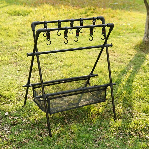 Outdoor Foldable Storage Rack, Camping Multifunction Tableware Tripod, Storage Shelf With Drying Net - Image 2