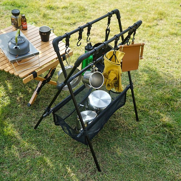 Outdoor Foldable Storage Rack, Camping Multifunction Tableware Tripod, Storage Shelf With Drying Net - Image 3