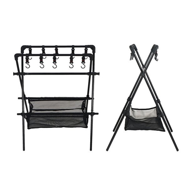 Outdoor Foldable Storage Rack, Camping Multifunction Tableware Tripod, Storage Shelf With Drying Net - Image 5