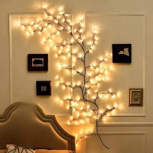 Guirnalda de luces de sauce flexibles de 1,6 m y 72 LED, luz nocturna decorativa de interior con alimentación USB para Navidad, Halloween y cumpleaños.