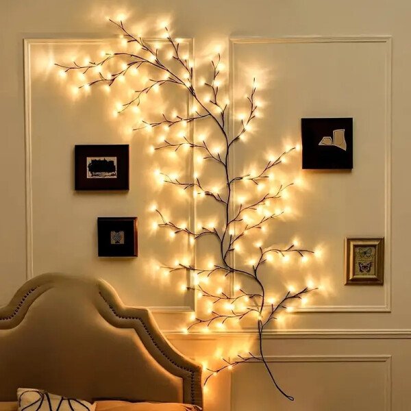 Guirnalda de luces de sauce flexibles de 1,6 m y 72 LED, luz nocturna decorativa de interior con alimentación USB para Navidad, Halloween y cumpleaños.