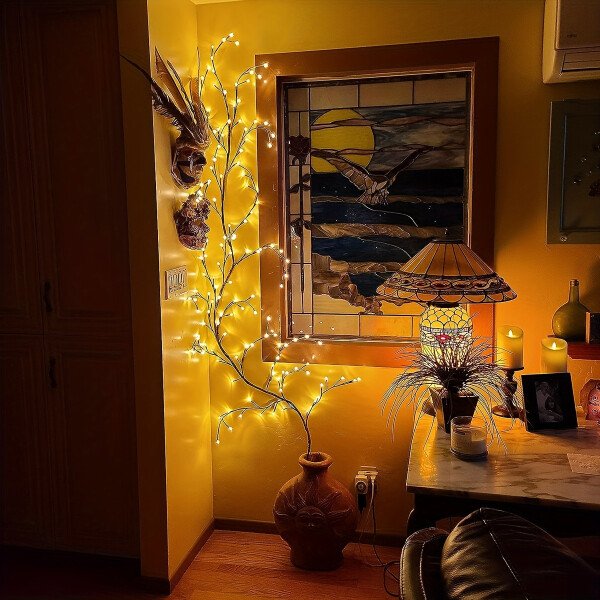 Guirnalda de luces de sauce flexibles de 1,6 m y 72 LED, luz nocturna decorativa de interior con alimentación USB para Navidad, Halloween y cumpleaños. - Image 3