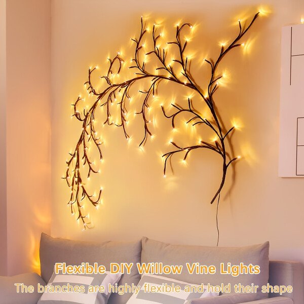 Guirnalda de luces de sauce flexibles de 1,6 m y 72 LED, luz nocturna decorativa de interior con alimentación USB para Navidad, Halloween y cumpleaños. - Image 4