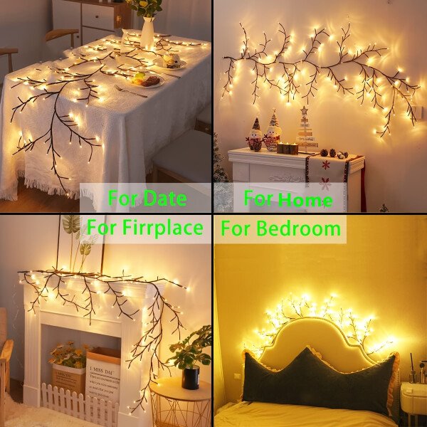 Guirnalda de luces de sauce flexibles de 1,6 m y 72 LED, luz nocturna decorativa de interior con alimentación USB para Navidad, Halloween y cumpleaños. - Image 5