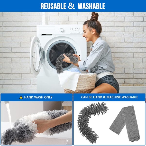Kit de plumero de microfibra con poste de extensión (30-100 pulgadas), cabezales lavables flexibles, plumeros extensibles para limpiar ventilador de techo, techo alto, persianas, muebles y autos - Imagen 7