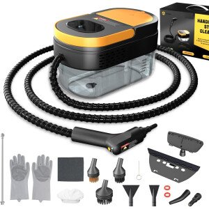 Limpiador a vapor, mango ajustable de 3 niveles, calentamiento de 15 segundos, tanque de 1.69 cuartos de galón, vaporizador portátil para limpieza con 11 accesorios, limpiador de vapor para el hogar