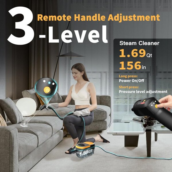 Limpiador a vapor, mango ajustable de 3 niveles, calentamiento de 15 segundos, tanque de 1.69 cuartos de galón, vaporizador portátil para limpieza con 11 accesorios, limpiador de vapor para el hogar - Imagen 2