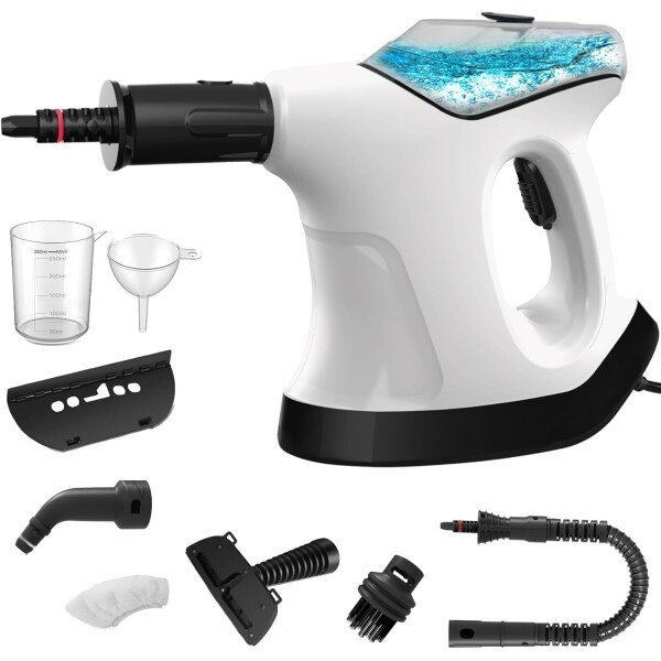 Limpiador de vapor de mano para el hogar, limpiador de vapor de mano de calor inmediato 10S, con tanque de agua grande visualizado y 9 accesorios y bloqueo de seguridad, para cocina, sofá, suelo