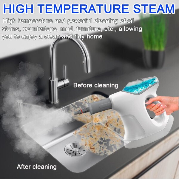 Limpiador de vapor de mano para el hogar, limpiador de vapor de mano de calor inmediato 10S, con tanque de agua grande visualizado y 9 accesorios y bloqueo de seguridad, para cocina, sofá, suelo - Imagen 12