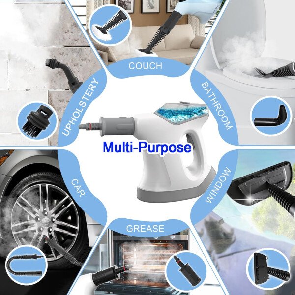Limpiador de vapor de mano para el hogar, limpiador de vapor de mano de calor inmediato 10S, con tanque de agua grande visualizado y 9 accesorios y bloqueo de seguridad, para cocina, sofá, suelo - Imagen 14