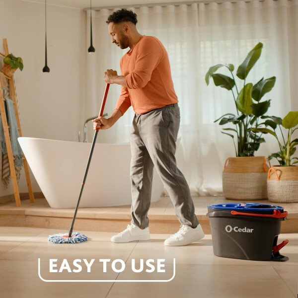O-Cedar RinseClean - Sistema de trapeador giratorio y cubeta | Limpia con agua limpia | Elimina el 99% de las bacterias - Imagen 2
