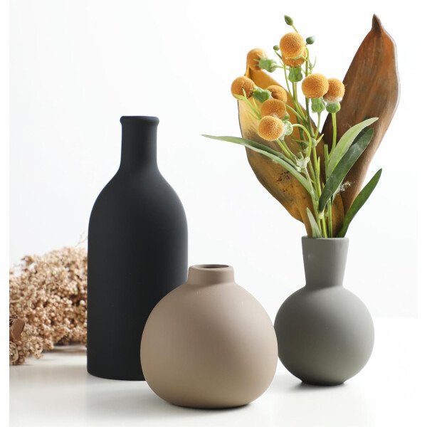 Juego de 3 jarrones de cerámica para decoración del hogar, decoración rústica de granja, jarrones de cerámica para ramo, hierba de pampa, flores frescas secas, sala de estar, cocina, dormitorio, baño, - Imagen 2