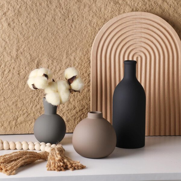 Juego de 3 jarrones de cerámica para decoración del hogar, decoración rústica de granja, jarrones de cerámica para ramo, hierba de pampa, flores frescas secas, sala de estar, cocina, dormitorio, baño, - Imagen 6