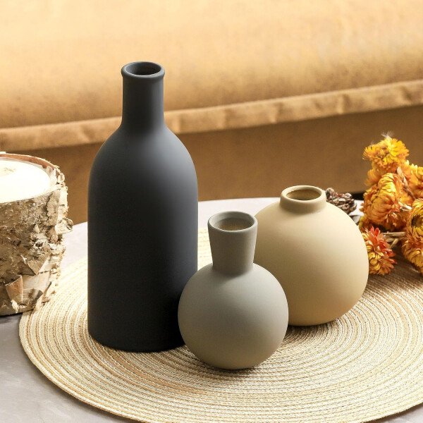 Juego de 3 jarrones de cerámica para decoración del hogar, decoración rústica de granja, jarrones de cerámica para ramo, hierba de pampa, flores frescas secas, sala de estar, cocina, dormitorio, baño, - Imagen 13