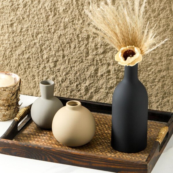 Juego de 3 jarrones de cerámica para decoración del hogar, decoración rústica de granja, jarrones de cerámica para ramo, hierba de pampa, flores frescas secas, sala de estar, cocina, dormitorio, baño, - Imagen 15
