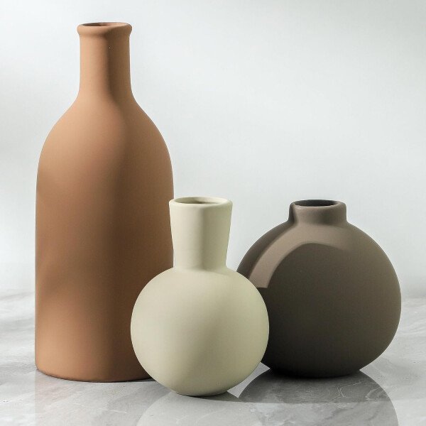 Juego de 3 jarrones de cerámica para decoración del hogar, decoración rústica de granja, jarrones de cerámica para ramo, hierba de pampa, flores frescas secas, sala de estar, cocina, dormitorio, baño, - Imagen 16