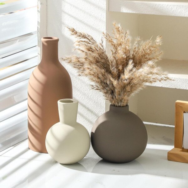 Juego de 3 jarrones de cerámica para decoración del hogar, decoración rústica de granja, jarrones de cerámica para ramo, hierba de pampa, flores frescas secas, sala de estar, cocina, dormitorio, baño, - Imagen 19