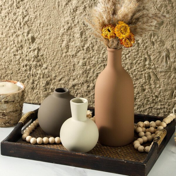 Juego de 3 jarrones de cerámica para decoración del hogar, decoración rústica de granja, jarrones de cerámica para ramo, hierba de pampa, flores frescas secas, sala de estar, cocina, dormitorio, baño, - Imagen 22