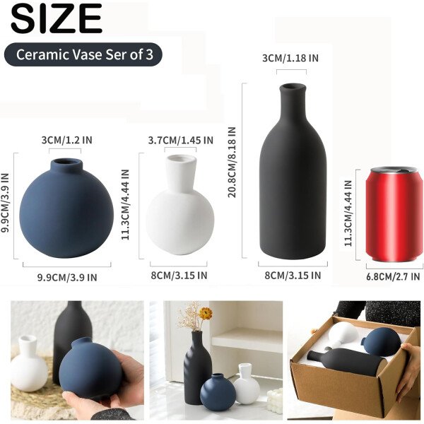 Juego de 3 jarrones de cerámica para decoración del hogar, decoración rústica de granja, jarrones de cerámica para ramo, hierba de pampa, flores frescas secas, sala de estar, cocina, dormitorio, baño, - Imagen 26