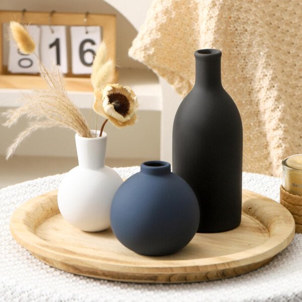 Juego de 3 jarrones de cerámica para decoración del hogar, decoración rústica de granja, jarrones de cerámica para ramo, hierba de pampa, flores frescas secas, sala de estar, cocina, dormitorio, baño, - Imagen 28