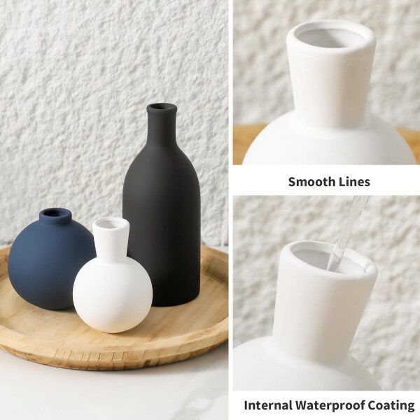 Juego de 3 jarrones de cerámica para decoración del hogar, decoración rústica de granja, jarrones de cerámica para ramo, hierba de pampa, flores frescas secas, sala de estar, cocina, dormitorio, baño, - Imagen 31