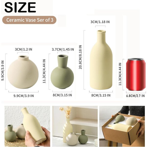 Juego de 3 jarrones de cerámica para decoración del hogar, decoración rústica de granja, jarrones de cerámica para ramo, hierba de pampa, flores frescas secas, sala de estar, cocina, dormitorio, baño, - Imagen 35