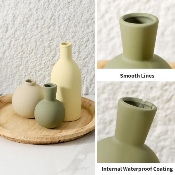Juego de 3 jarrones de cerámica para decoración del hogar, decoración rústica de granja, jarrones de cerámica para ramo, hierba de pampa, flores frescas secas, sala de estar, cocina, dormitorio, baño, - Imagen 40