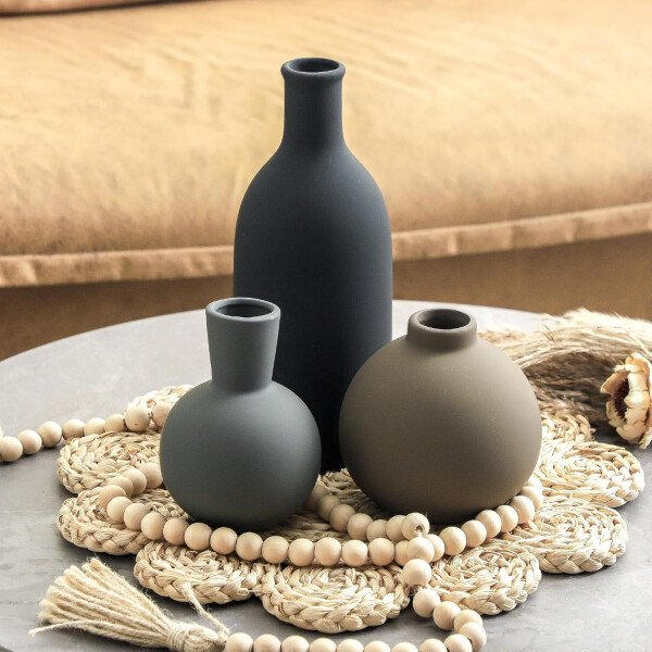 Juego de 3 jarrones de cerámica para decoración del hogar, decoración rústica de granja, jarrones de cerámica para ramo, hierba de pampa, flores frescas secas, sala de estar, cocina, dormitorio, baño, - Imagen 47