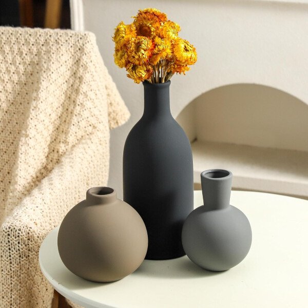 Juego de 3 jarrones de cerámica para decoración del hogar, decoración rústica de granja, jarrones de cerámica para ramo, hierba de pampa, flores frescas secas, sala de estar, cocina, dormitorio, baño, - Imagen 48