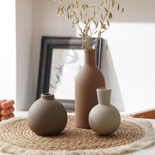 Juego de 3 jarrones de cerámica para decoración del hogar, decoración rústica de granja, jarrones de cerámica para ramo, hierba de pampa, flores frescas secas, sala de estar, cocina, dormitorio, baño, - Imagen 52