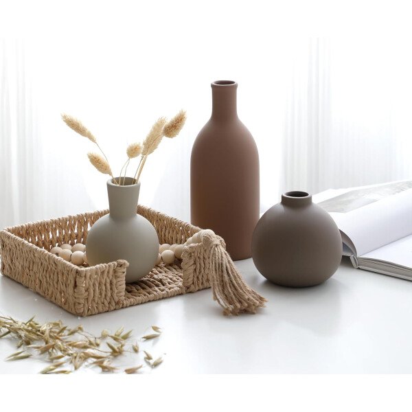 Juego de 3 jarrones de cerámica para decoración del hogar, decoración rústica de granja, jarrones de cerámica para ramo, hierba de pampa, flores frescas secas, sala de estar, cocina, dormitorio, baño, - Imagen 54