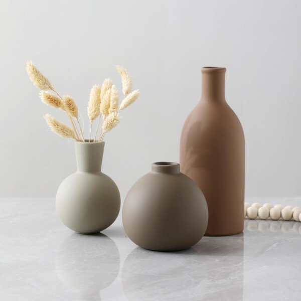 Juego de 3 jarrones de cerámica para decoración del hogar, decoración rústica de granja, jarrones de cerámica para ramo, hierba de pampa, flores frescas secas, sala de estar, cocina, dormitorio, baño, - Imagen 56