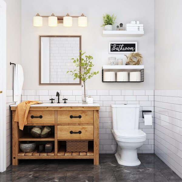 QEEIG ‎Estantes de baño sobre el inodoro, almacenamiento de papel montado en la pared, decoración de casa de campo, letrero de decoración estética, estante flotante pequeño 2+1 juego de 16 pulgadas, - Imagen 24