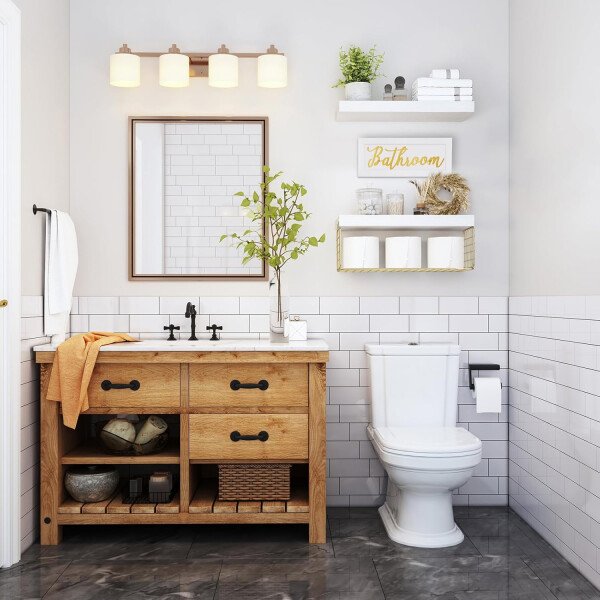 QEEIG ‎Estantes de baño sobre el inodoro, almacenamiento de papel montado en la pared, decoración de casa de campo, letrero de decoración estética, estante flotante pequeño 2+1 juego de 16 pulgadas, - Imagen 31