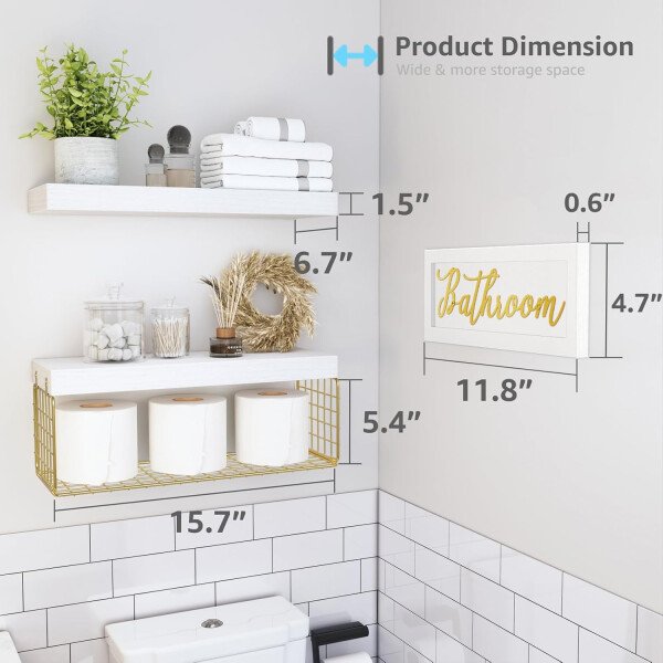 QEEIG ‎Estantes de baño sobre el inodoro, almacenamiento de papel montado en la pared, decoración de casa de campo, letrero de decoración estética, estante flotante pequeño 2+1 juego de 16 pulgadas, - Imagen 32
