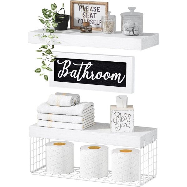 QEEIG ‎Estantes de baño sobre el inodoro, almacenamiento de papel montado en la pared, decoración de casa de campo, letrero de decoración estética, estante flotante pequeño 2+1 juego de 16 pulgadas, - Imagen 36