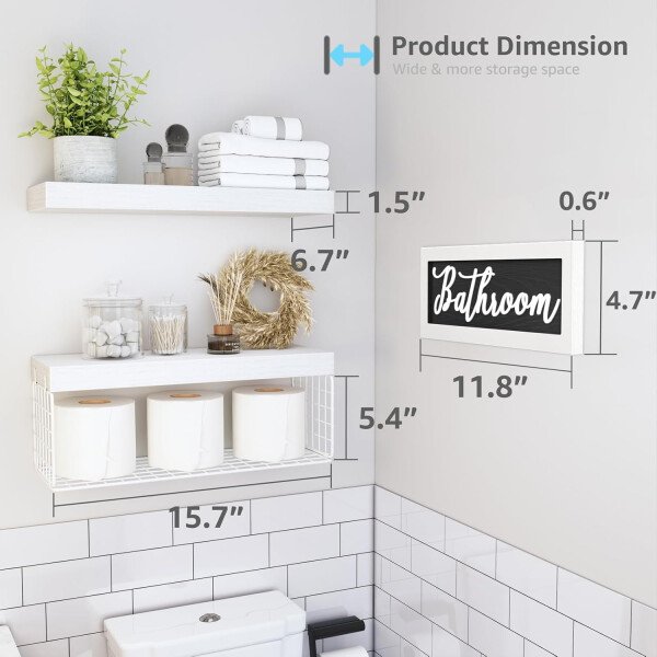 QEEIG ‎Estantes de baño sobre el inodoro, almacenamiento de papel montado en la pared, decoración de casa de campo, letrero de decoración estética, estante flotante pequeño 2+1 juego de 16 pulgadas, - Imagen 38