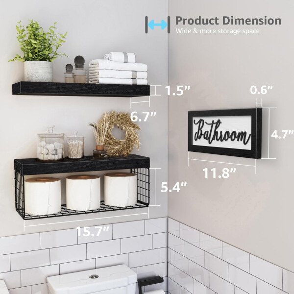 QEEIG ‎Estantes de baño sobre el inodoro, almacenamiento de papel montado en la pared, decoración de casa de campo, letrero de decoración estética, estante flotante pequeño 2+1 juego de 16 pulgadas, - Imagen 44