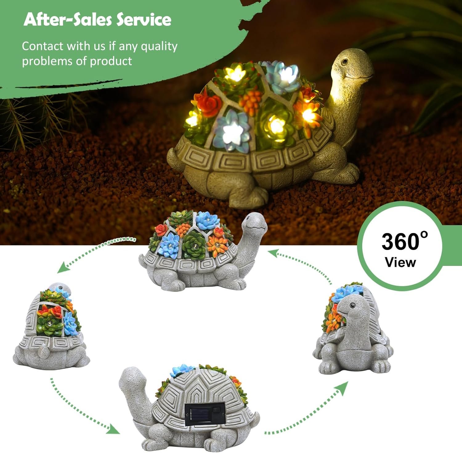 Nacome - Estatua de jardín solar con suculentas y 7 luces led, decoración de césped al aire libre, estatua de tortuga para patio, balcón, patio, adorno de césped, inauguración de la casa única (tortuga). - Imagen 4