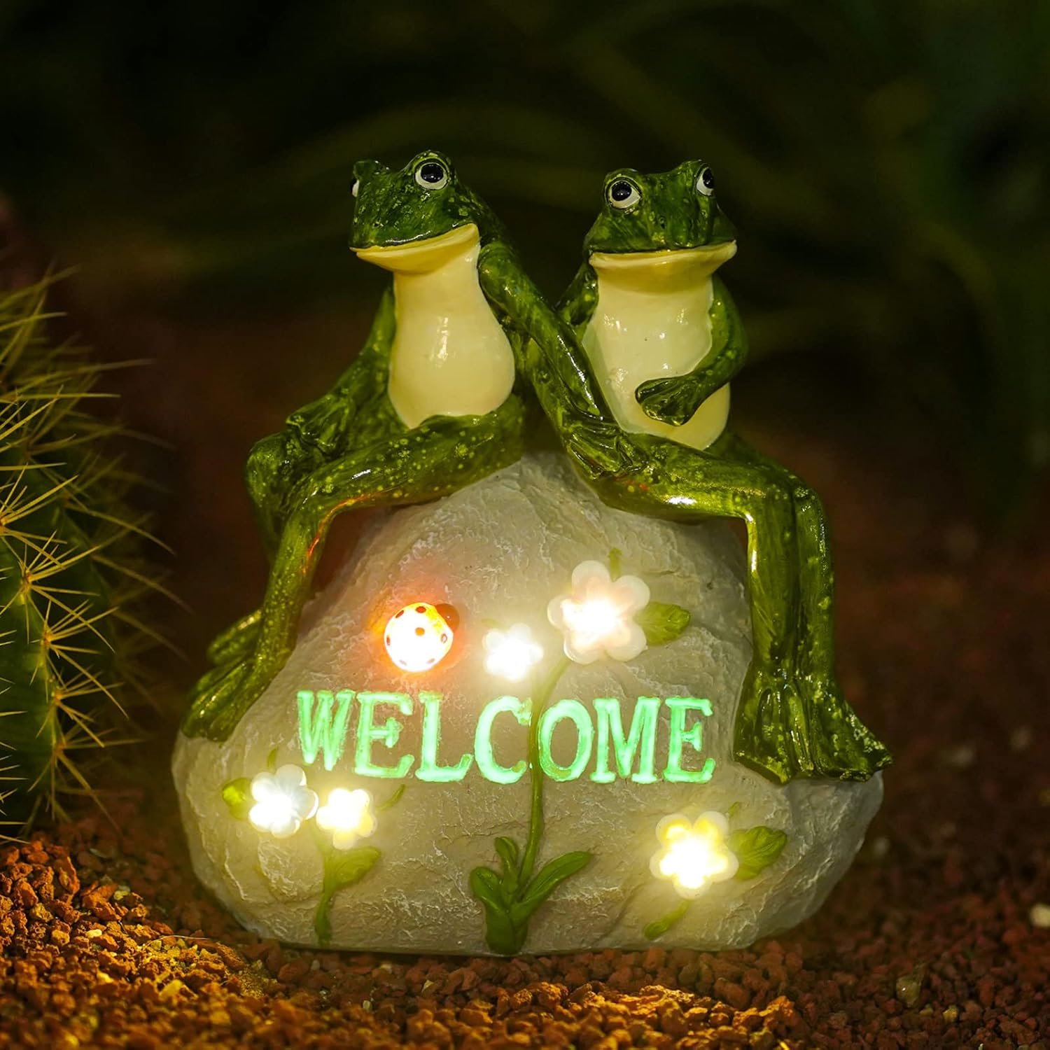 Nacome - Estatua de jardín solar con suculentas y 7 luces led, decoración de césped al aire libre, estatua de tortuga para patio, balcón, patio, adorno de césped, inauguración de la casa única (tortuga). - Imagen 20