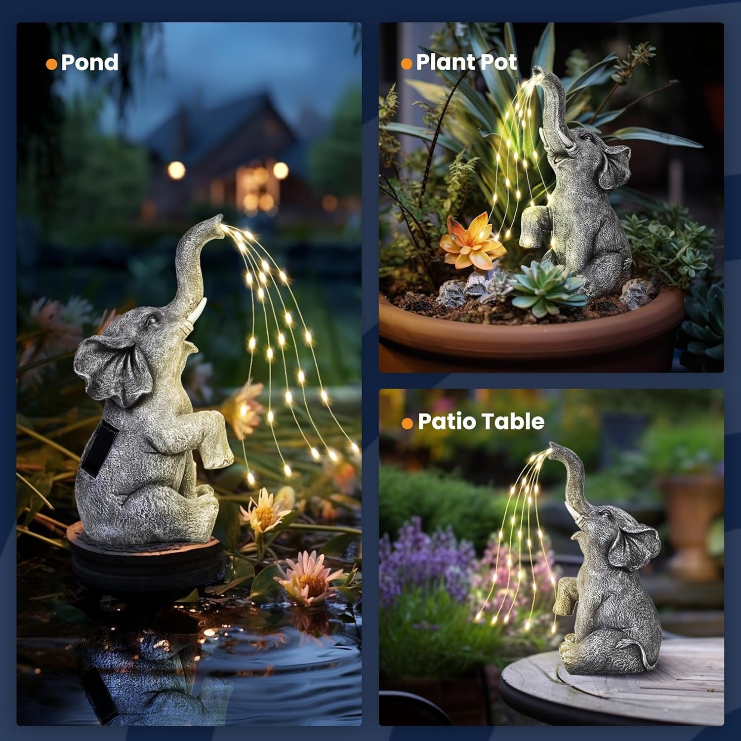 GIGALUMI Decoración solar para jardín, estatuas de elefante de riego al aire libre, regalos de cumpleaños para mujeres, mamá, abuela, anciano, adorno de elefante para balcón, jardín, patio, césped - Imagen 8