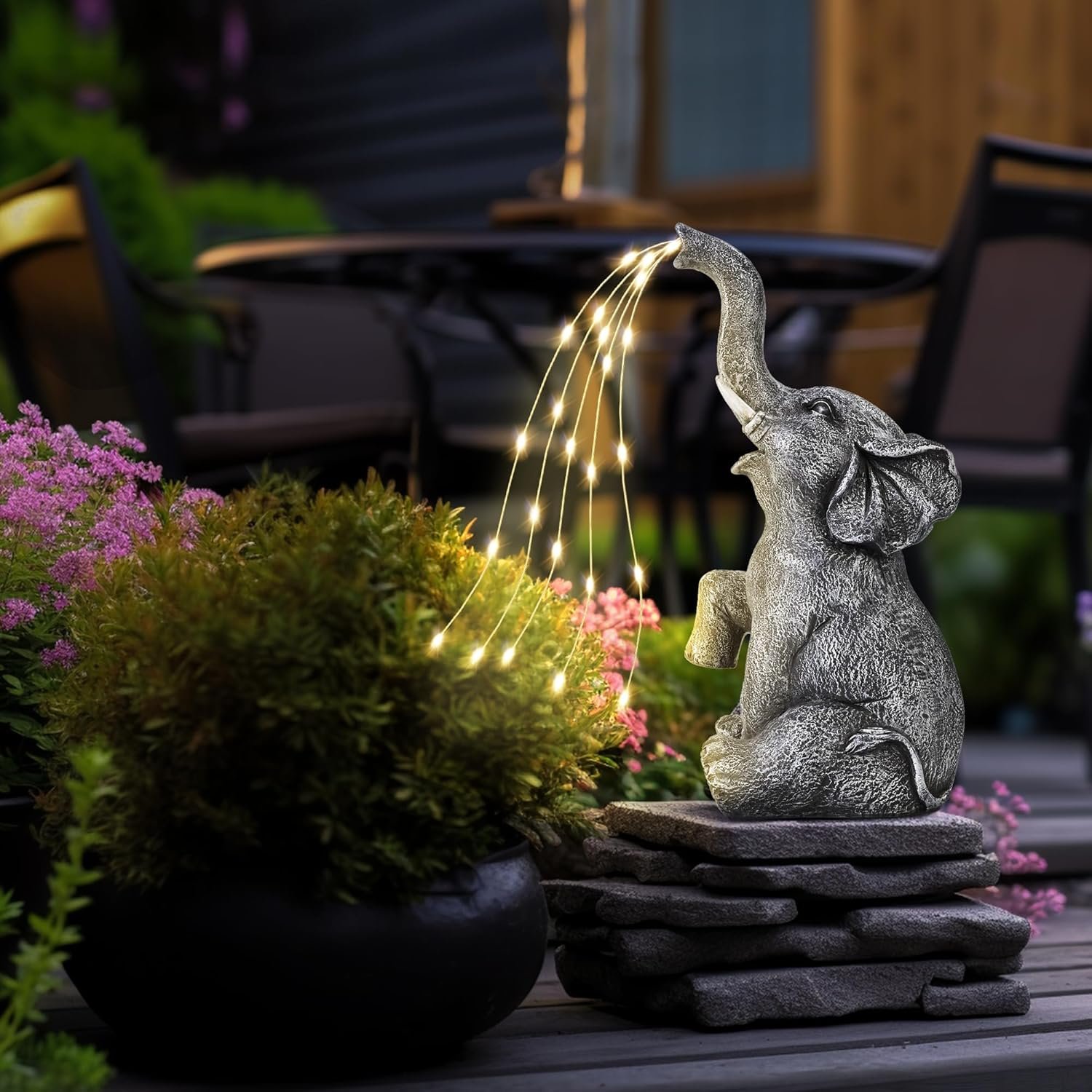 GIGALUMI Decoración solar para jardín, estatuas de elefante de riego al aire libre, regalos de cumpleaños para mujeres, mamá, abuela, anciano, adorno de elefante para balcón, jardín, patio, césped - Imagen 9