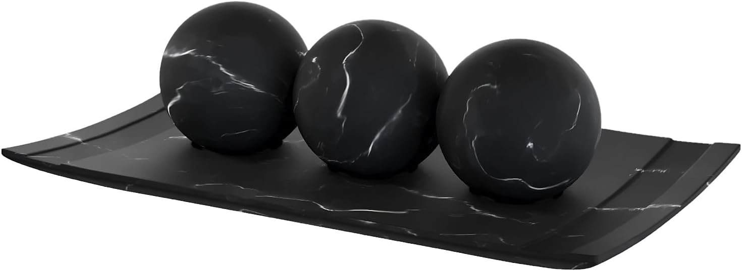 Creative Scents Juego de cuenco y orbe con aspecto de mármol negro, decoración de mesa auxiliar para sala de estar, decoración de mesa de centro de mesa para mesa de comedor, encimera de cocina,