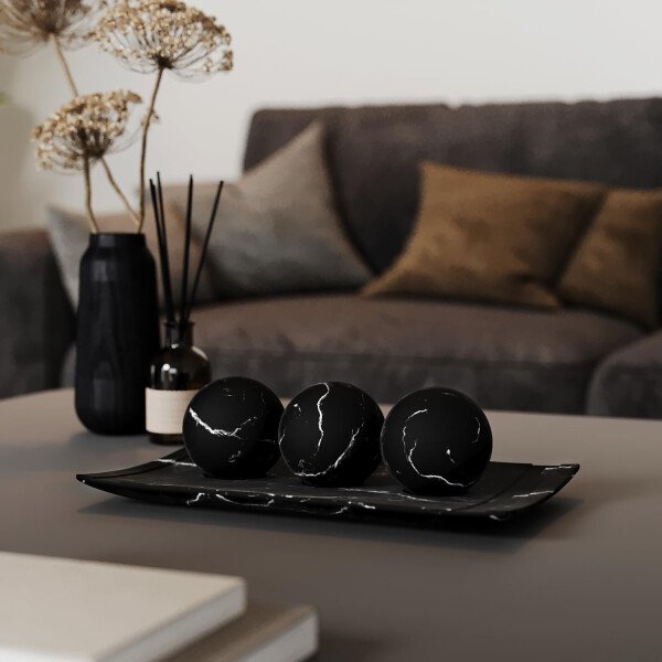 Creative Scents Juego de cuenco y orbe con aspecto de mármol negro, decoración de mesa auxiliar para sala de estar, decoración de mesa de centro de mesa para mesa de comedor, encimera de cocina, - Imagen 2