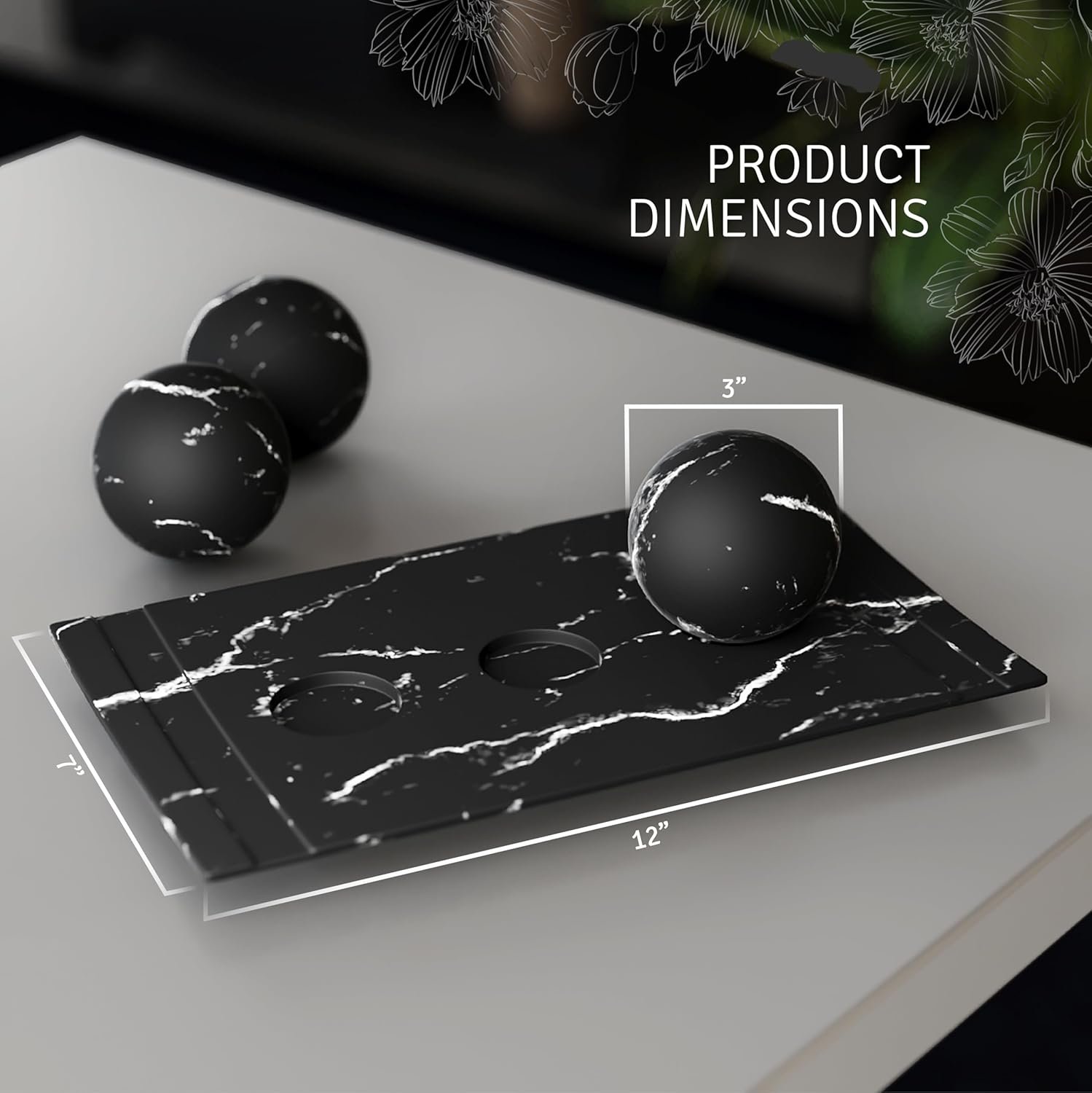 Creative Scents Juego de cuenco y orbe con aspecto de mármol negro, decoración de mesa auxiliar para sala de estar, decoración de mesa de centro de mesa para mesa de comedor, encimera de cocina, - Imagen 3