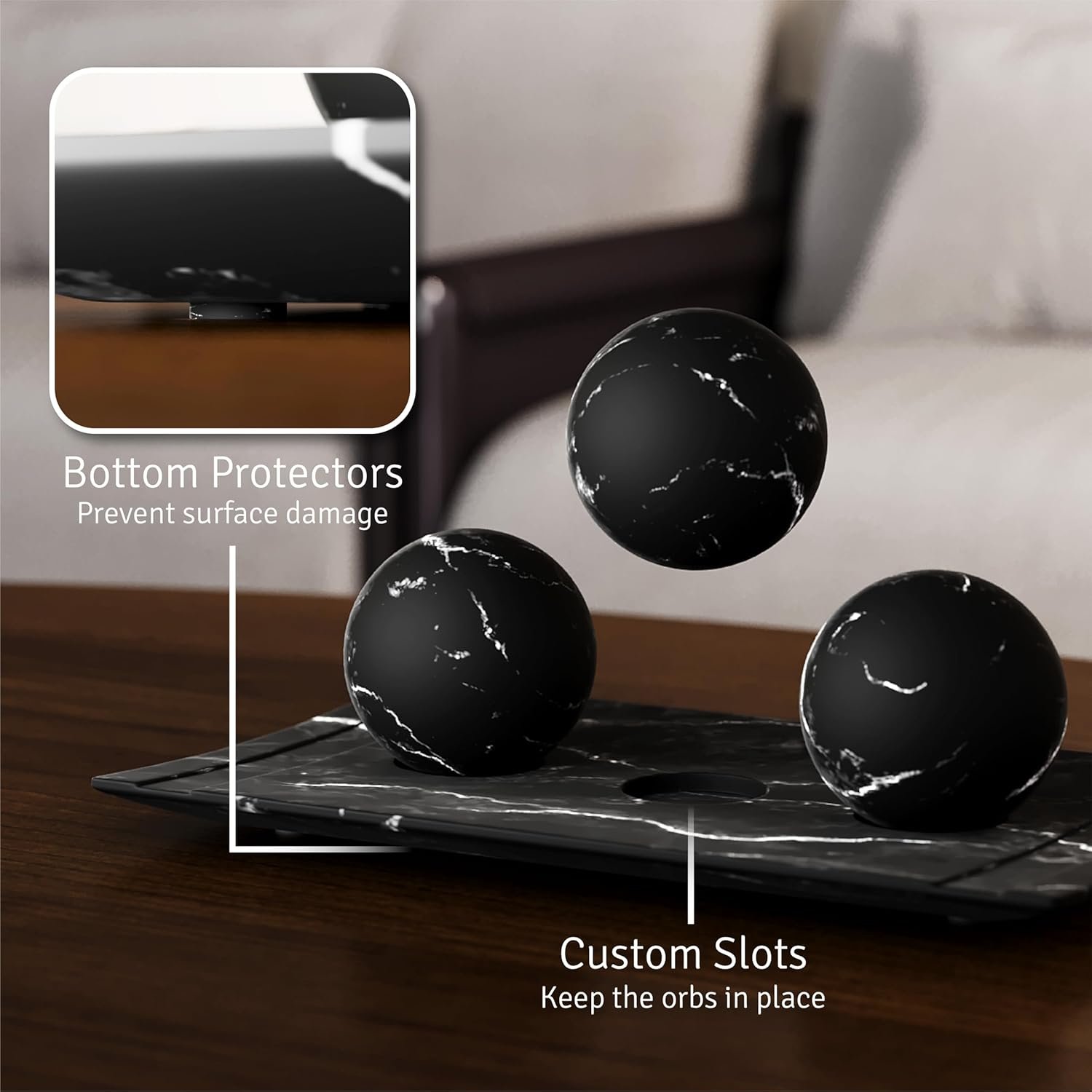Creative Scents Juego de cuenco y orbe con aspecto de mármol negro, decoración de mesa auxiliar para sala de estar, decoración de mesa de centro de mesa para mesa de comedor, encimera de cocina, - Imagen 5